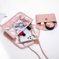 Daisy Print Clear Handbags Set PVC Crossbody Bag Women's Mini Flap Square Purse