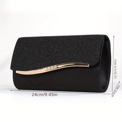 Sequined Evening Bag Metal Decor Flap Prom Purse Women's Clutch Bag