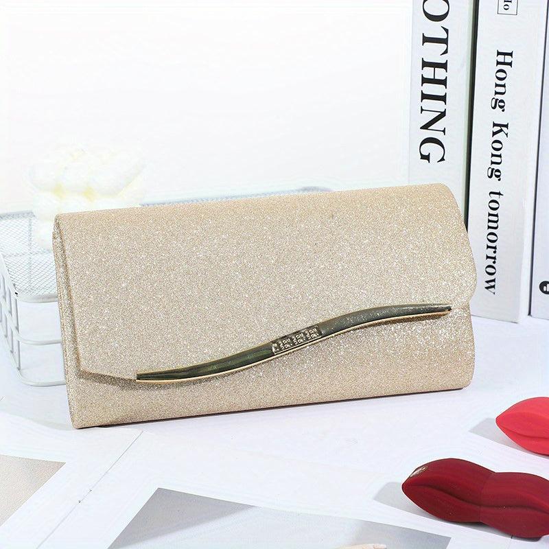 Sequined Evening Bag Metal Decor Flap Prom Purse Women's Clutch Bag