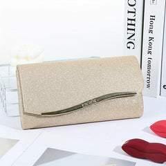 Sequined Evening Bag Metal Decor Flap Prom Purse Women's Clutch Bag