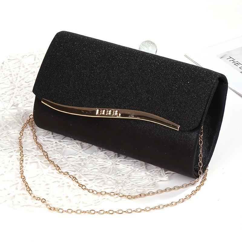 Sequined Evening Bag Metal Decor Flap Prom Purse Women's Clutch Bag