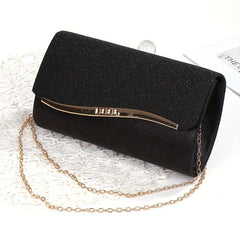 Sequined Evening Bag Metal Decor Flap Prom Purse Women's Clutch Bag