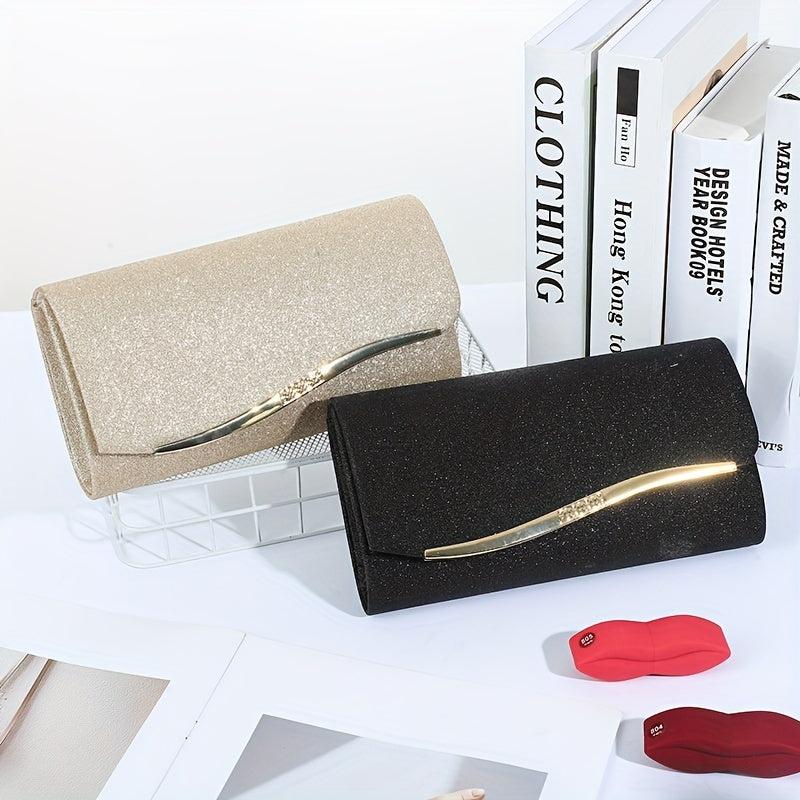 Sequined Evening Bag Metal Decor Flap Prom Purse Women's Clutch Bag