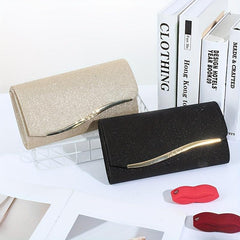 Sequined Evening Bag Metal Decor Flap Prom Purse Women's Clutch Bag