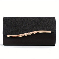 Sequined Evening Bag Metal Decor Flap Prom Purse Women's Clutch Bag