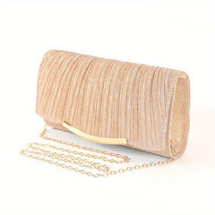 Ruched Evening Bag Metal Decor Flap Clutch Purse Glitter Handbag
