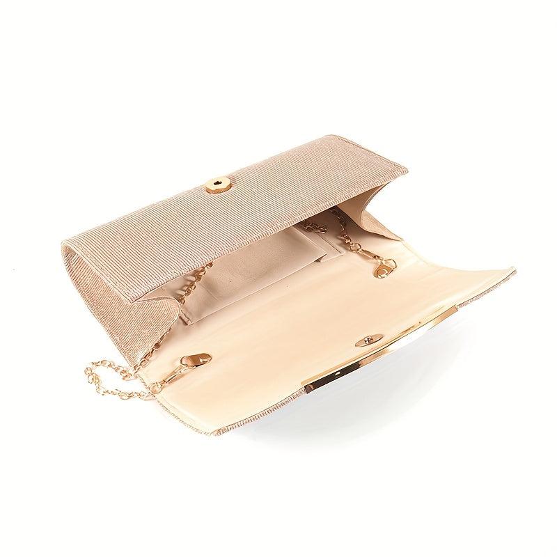 Ruched Evening Bag Metal Decor Flap Clutch Purse Glitter Handbag