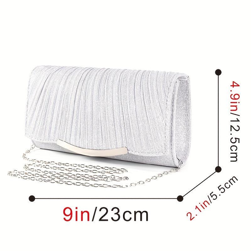 Ruched Evening Bag Metal Decor Flap Clutch Purse Glitter Handbag