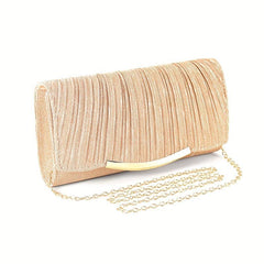 Ruched Evening Bag Metal Decor Flap Clutch Purse Glitter Handbag