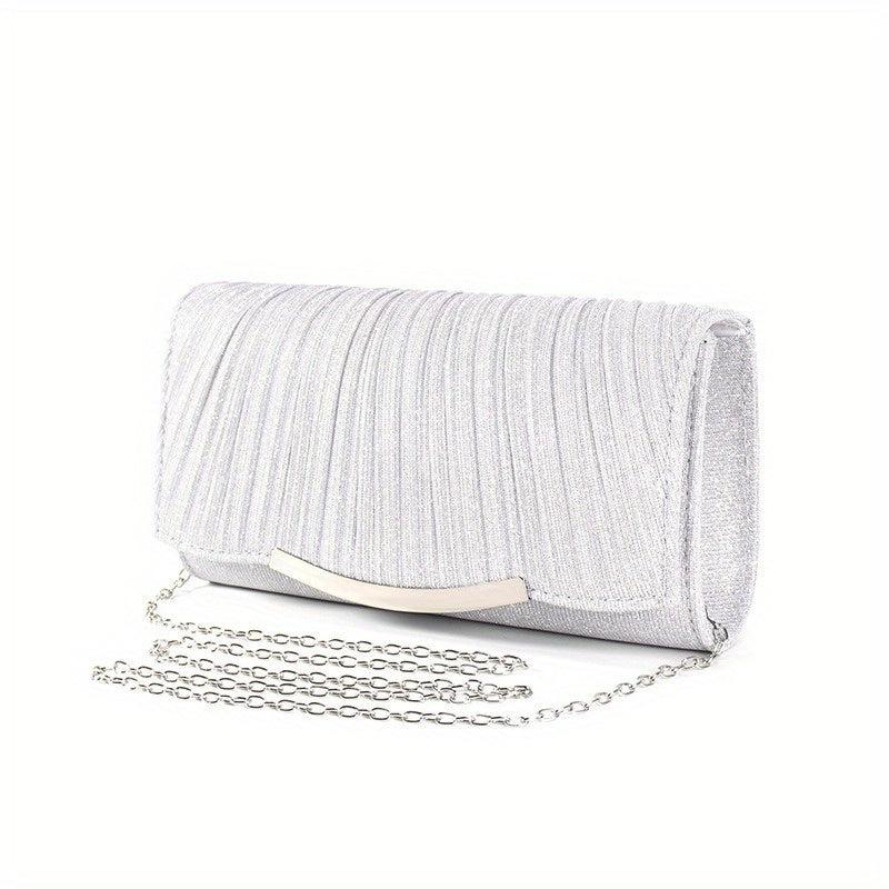 Ruched Evening Bag Metal Decor Flap Clutch Purse Glitter Handbag