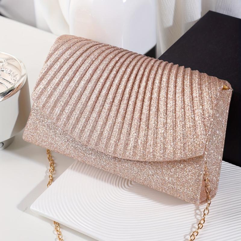 Glitter Ruched Wedding Bag Chain Crossbody Bag Women's Evening Bag