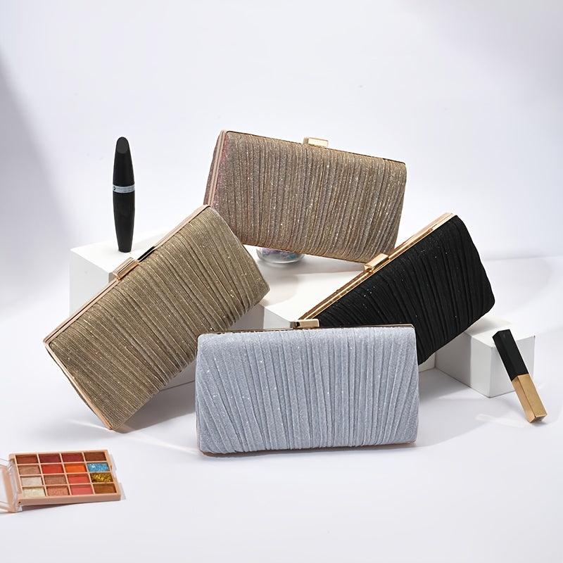 Glitter Ruched Evening Clutch Bag for Party & Wedding