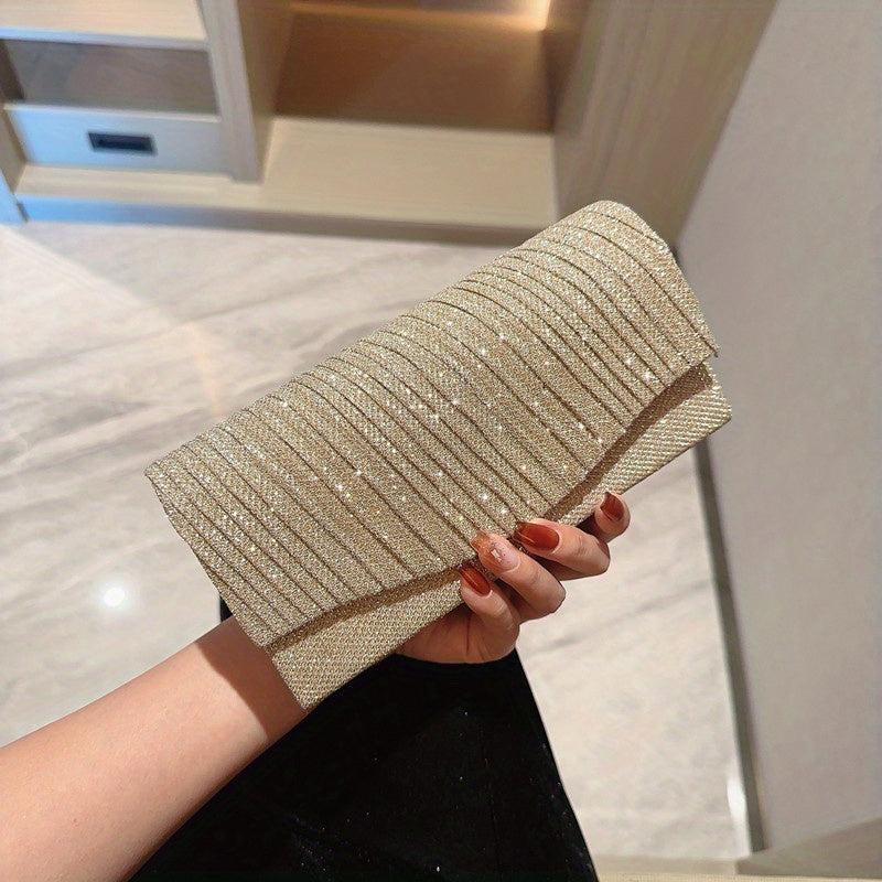 Glitter Metal Chain Envelope Clutch Bag Elegant Evening Bag
