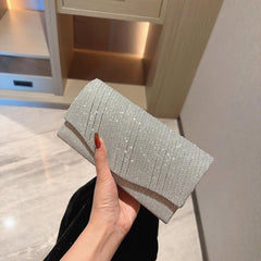 Glitter Metal Chain Envelope Clutch Bag Elegant Evening Bag
