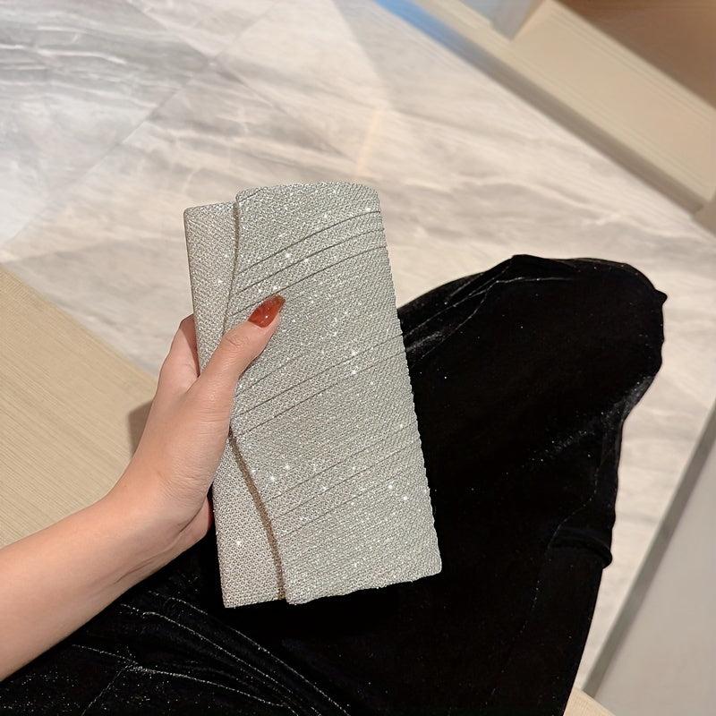 Glitter Metal Chain Envelope Clutch Bag Elegant Evening Bag