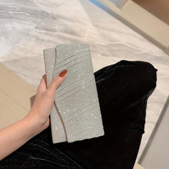 Glitter Metal Chain Envelope Clutch Bag Elegant Evening Bag