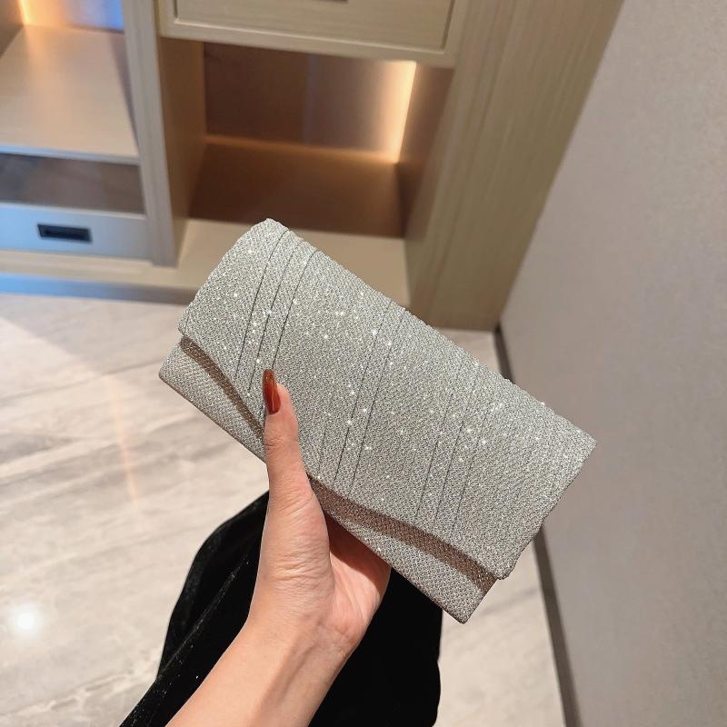 Glitter Metal Chain Envelope Clutch Bag Elegant Evening Bag