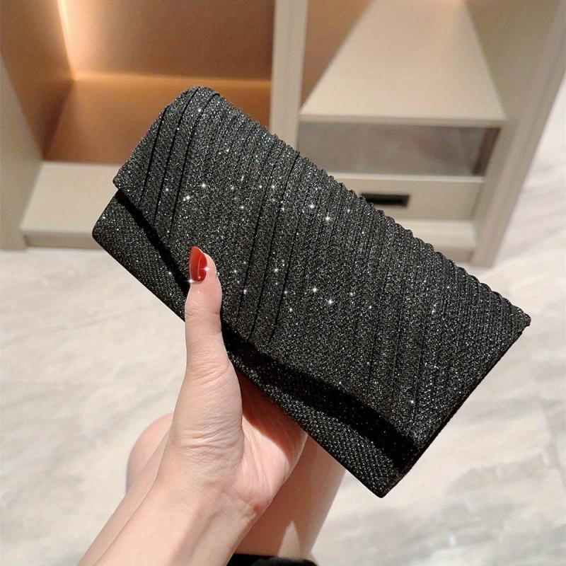 Glitter Metal Chain Envelope Clutch Bag Elegant Evening Bag