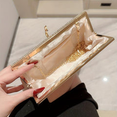 Rhinestone Glitter Metal Chain Handbag Elegant Frame Purse