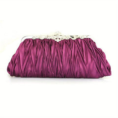Rhinestone Ruched Clutch Purse with Chain for Party