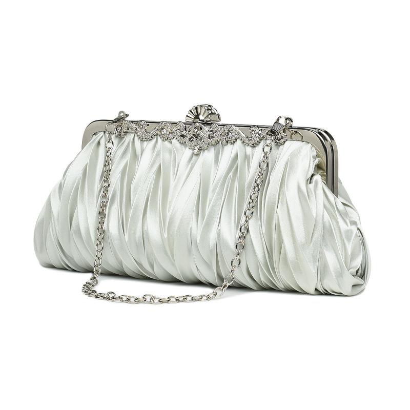 Rhinestone Ruched Clutch Purse with Chain for Party