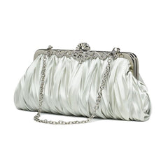 Rhinestone Ruched Clutch Purse with Chain for Party