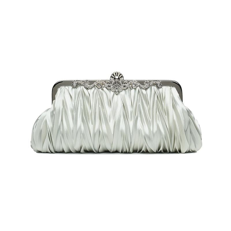 Rhinestone Ruched Clutch Purse with Chain for Party