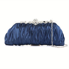 Rhinestone Ruched Clutch Purse with Chain for Party