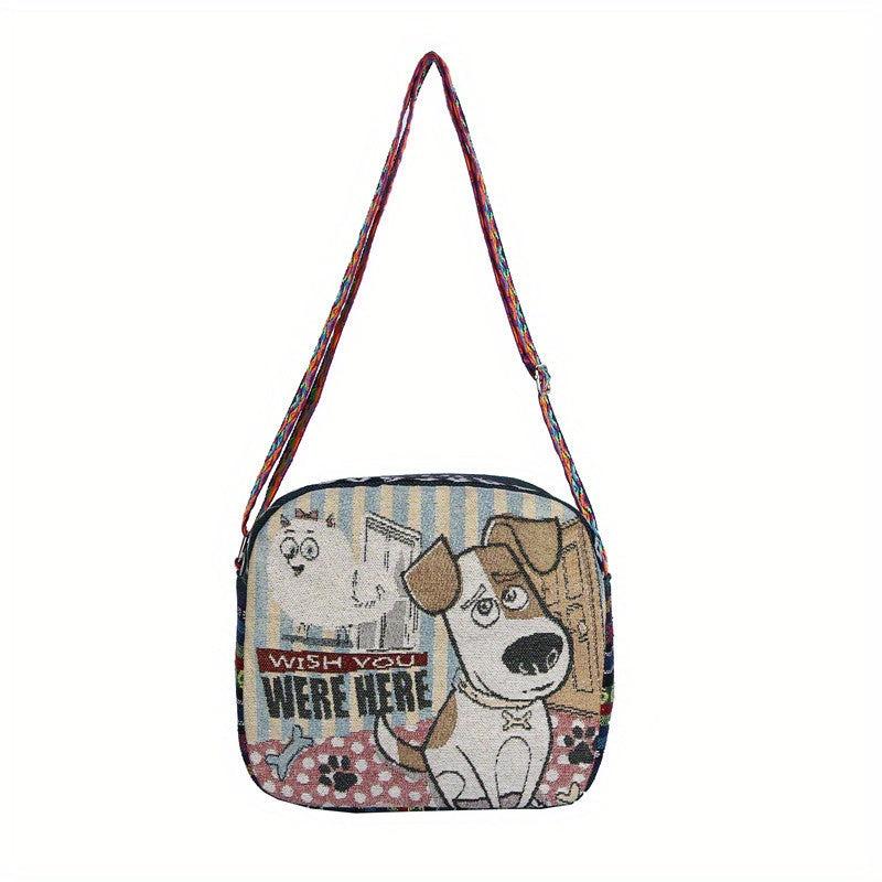 Women's Ethnic Style Canvas Crossbody Bag with Cartoon Pattern Large Capacity