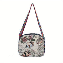 Women's Ethnic Style Canvas Crossbody Bag with Cartoon Pattern Large Capacity