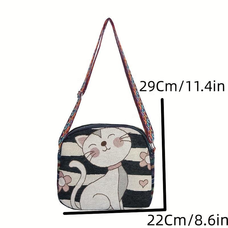 Women's Ethnic Style Canvas Crossbody Bag with Cartoon Pattern Large Capacity