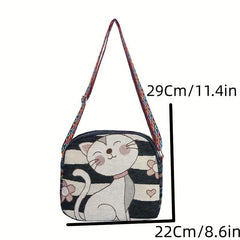 Women's Ethnic Style Canvas Crossbody Bag with Cartoon Pattern Large Capacity