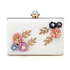 Floral Decor Clutch Bag Faux Pearl Box Purse for Party & Wedding