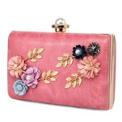 Floral Decor Clutch Bag Faux Pearl Box Purse for Party & Wedding