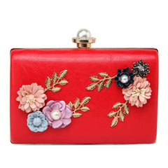 Floral Decor Clutch Bag Faux Pearl Box Purse for Party & Wedding