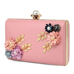 Floral Decor Clutch Bag Faux Pearl Box Purse for Party & Wedding