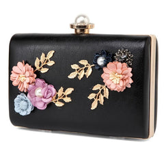 Floral Decor Clutch Bag Faux Pearl Box Purse for Party & Wedding