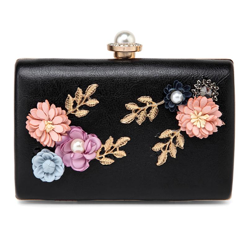 Floral Decor Clutch Bag Faux Pearl Box Purse for Party & Wedding