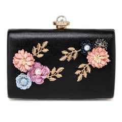 Floral Decor Clutch Bag Faux Pearl Box Purse for Party & Wedding