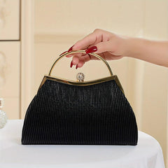 Rhinestone Glitter Kiss Lock Chain Clutch PU Leather Handbag