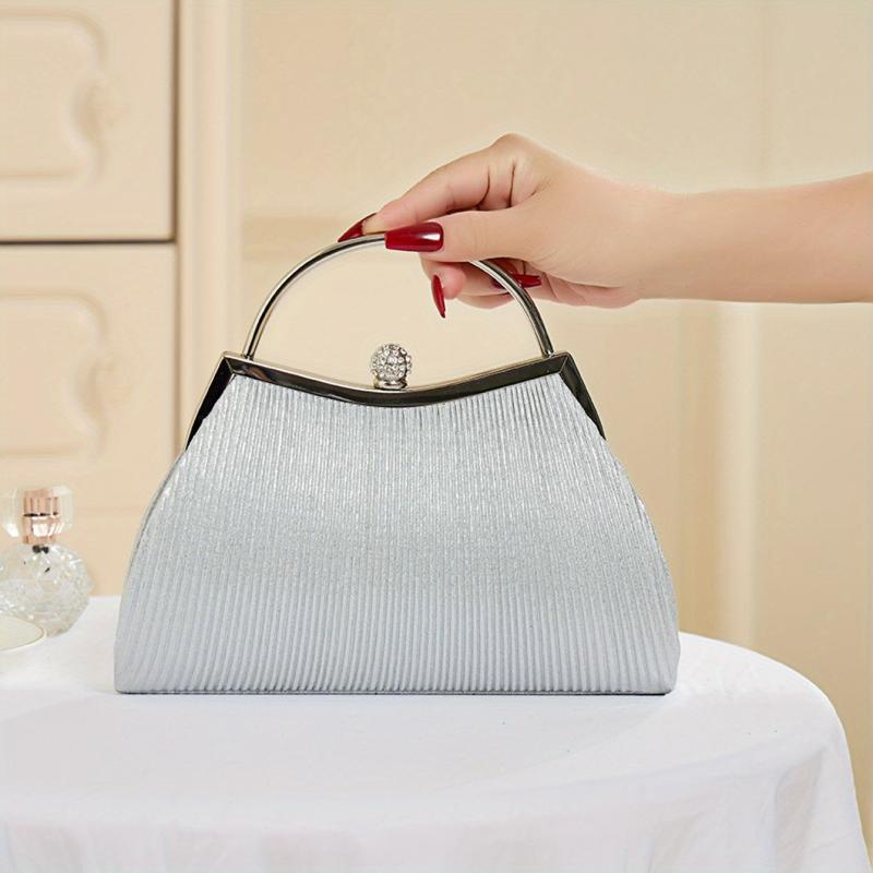 Rhinestone Glitter Kiss Lock Chain Clutch PU Leather Handbag