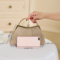 Rhinestone Glitter Kiss Lock Chain Clutch PU Leather Handbag