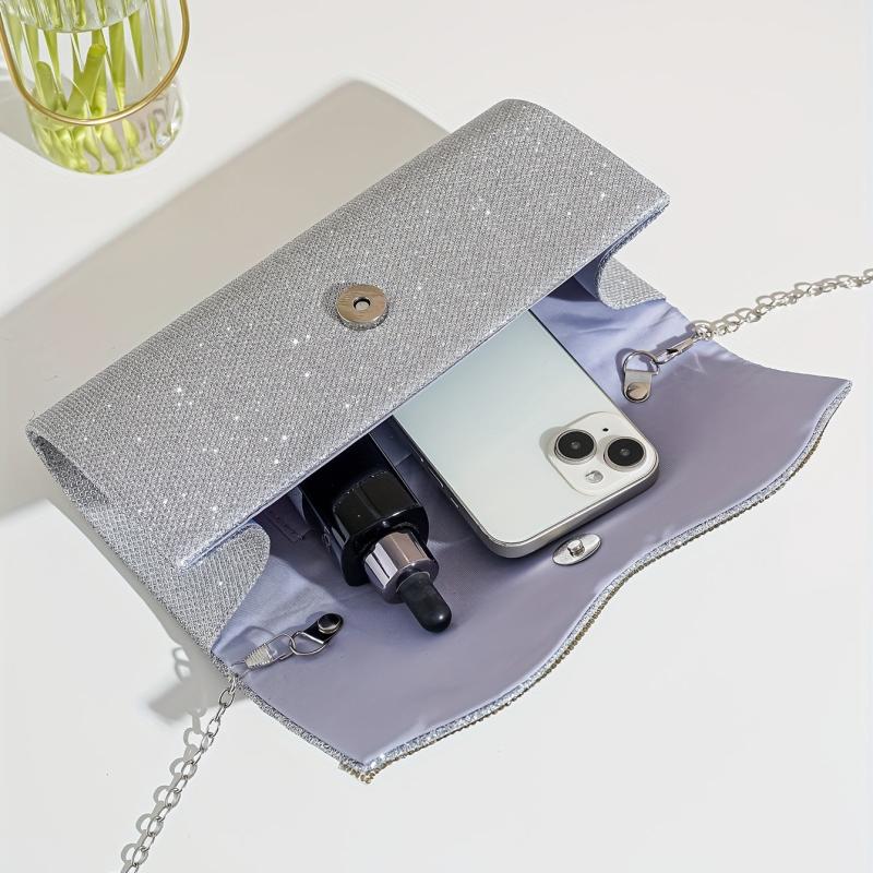 Rhinestone Decor Clutch Bag Glitter Evening Chain Bag For Women