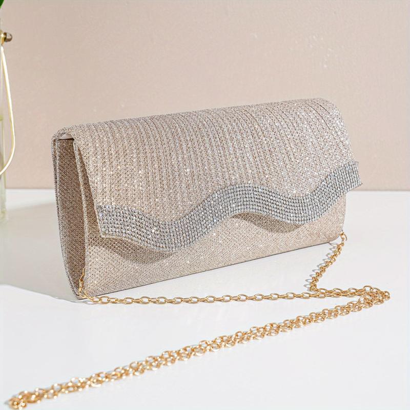 Rhinestone Decor Clutch Bag Glitter Evening Chain Bag For Women