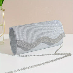 Rhinestone Decor Clutch Bag Glitter Evening Chain Bag For Women