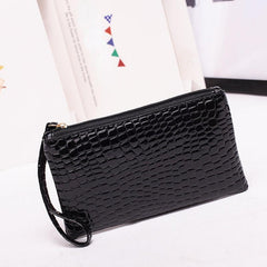 Crocodile Embossed Long Wallet Zipper Clutch Purse Solid Coin Purse