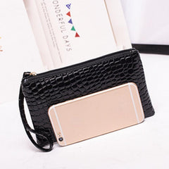 Crocodile Embossed Long Wallet Zipper Clutch Purse Solid Coin Purse