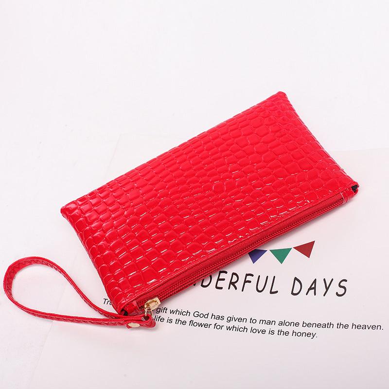 Crocodile Embossed Long Wallet Zipper Clutch Purse Solid Coin Purse