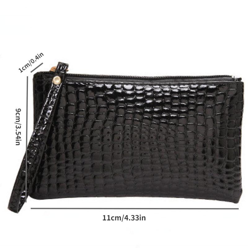 Crocodile Embossed Long Wallet Zipper Clutch Purse Solid Coin Purse