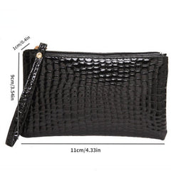 Crocodile Embossed Long Wallet Zipper Clutch Purse Solid Coin Purse